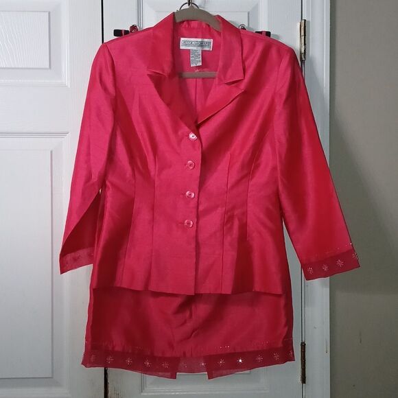 Jessica Howard vintage bright pink beaded blazer and skirt set Sz 8 NWOT - Picture 1 of 13